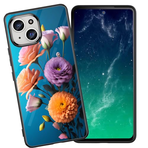 DHEEBFWE Schutzhülle für iPhone 15, stoßfest, kratzfest, weiches Silikon, mit organischer Glasrückseite, langlebige Schutzhülle für iPhone 15, 15,4 cm (6,1 Zoll) (2023), Blumen-Design von DHEEBFWE