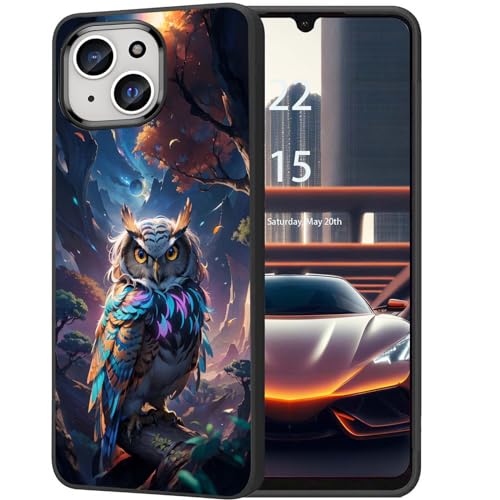 DHEEBFWE Schutzhülle für iPhone 15, ultradünn, Silikon, weich, mattiert, TPU, stoßdämpfend, kratzfest, Schutzhülle für iPhone 15, 15,5 cm (6,1 Zoll), violettes Eulen-Design von DHEEBFWE