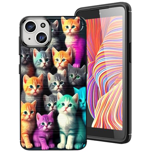 DHEEBFWE Schutzhülle für iPhone 15 Plus, dünn, weich, TPU, gebürstete Textur, stoßdämpfend, rutschfest, Schutzhülle für iPhone 15 Plus (2023), niedliche Kätzchen von DHEEBFWE