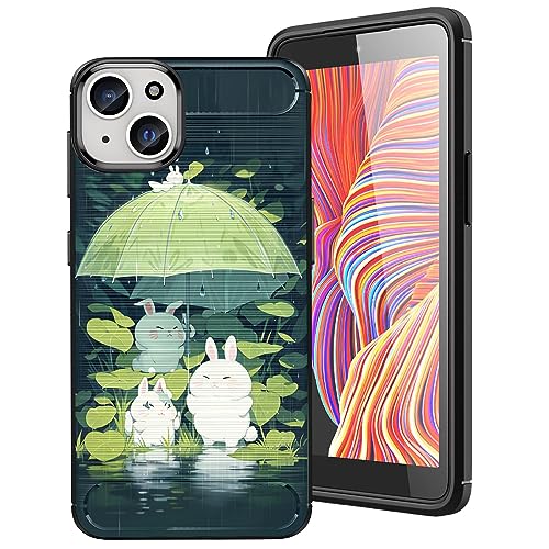 DHEEBFWE Schutzhülle für iPhone 15 Plus, dünn, weich, TPU, gebürstete Textur, stoßdämpfend, rutschfest, Schutzhülle für iPhone 15 Plus (2023), niedliches Kaninchen-Design von DHEEBFWE