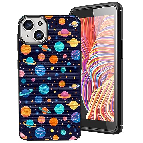 DHEEBFWE Schutzhülle für iPhone 15 Plus, dünn, weich, TPU, gebürstete Textur, stoßdämpfend, rutschfest, Schutzhülle für iPhone 15 Plus (2023), niedliches Planeten-Design von DHEEBFWE