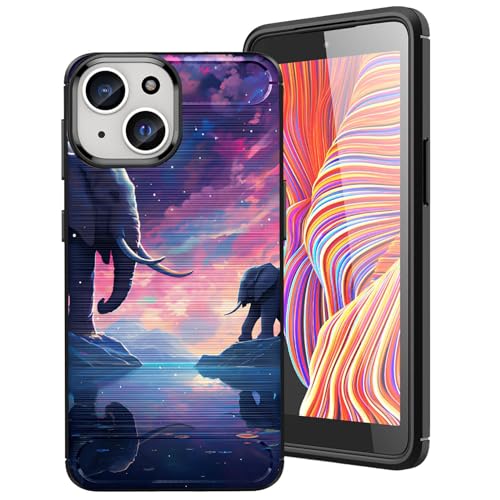 DHEEBFWE Schutzhülle für iPhone 15 Plus (2023) 16,3 cm (6,4 Zoll), Kohlefaser, dünn, weich, TPU, gebürstete Textur, stoßdämpfend, rutschfest, Sternenelefanten-Design von DHEEBFWE