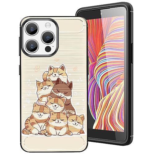 DHEEBFWE Schutzhülle für iPhone 15 Pro, dünn, weich, TPU, gebürstete Textur, stoßdämpfend, rutschfest, Schutzhülle für iPhone 15 Pro (2023), gestapeltes Katzen-Design von DHEEBFWE