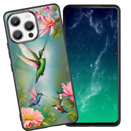DHEEBFWE Schutzhülle für iPhone 15 Pro, stoßfest, kratzfest, weiches Silikon, mit organischer Glasrückseite, langlebige Schutzhülle für iPhone 15 Pro 15,5 cm (6,1 Zoll), Kolibri und Blumen-Design von DHEEBFWE