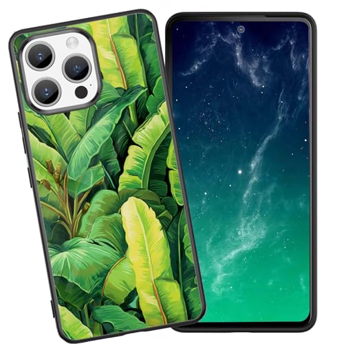 DHEEBFWE Schutzhülle für iPhone 15 Pro, stoßfest, kratzfest, weiches Silikon, mit organischer Glasrückseite, langlebige Schutzhülle für iPhone 15 Pro 15,5 cm (6,1 Zoll), Motiv grüne Bananenblätter von DHEEBFWE