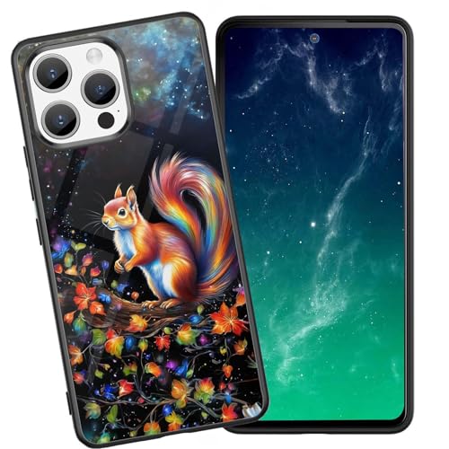 DHEEBFWE Schutzhülle für iPhone 15 Pro, stoßfest, kratzfest, weiches Silikon, mit organischer Glasrückseite, langlebige Schutzhülle für iPhone 15 Pro 15,5 cm (6,1 Zoll), farbiges Eichhörnchen-Design von DHEEBFWE