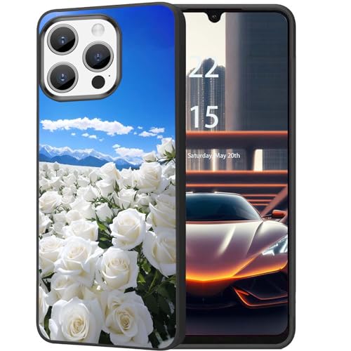DHEEBFWE Schutzhülle für iPhone 15 Pro, ultradünn, Silikon, weich, mattiert, TPU, stoßdämpfend, kratzfest, Schutzhülle für iPhone 15 Pro, 15,5 cm (6,1 Zoll), weiße Rose von DHEEBFWE