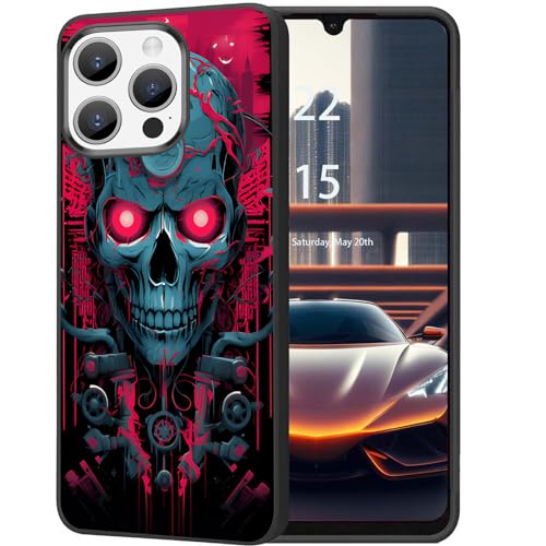 DHEEBFWE Schutzhülle für iPhone 15 Pro, ultradünn, Silikon, weich, mattiert, TPU, stoßdämpfend, kratzfest, Schutzhülle für iPhone 15 Pro 15,5 cm (6,1 Zoll), Totenkopf mit roten Augen von DHEEBFWE