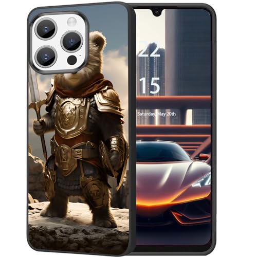 DHEEBFWE Schutzhülle für iPhone 15 Pro, ultradünn, Silikon, weich, mattiert, TPU, stoßdämpfend, kratzfest, Schutzhülle für iPhone 15 Pro 15,5 cm (6,1 Zoll), niedliches Teddybär-Krieger-Design von DHEEBFWE