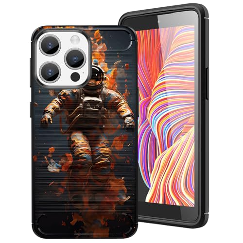 DHEEBFWE Schutzhülle für iPhone 15 Pro (2023), 17,3 cm (6,8 Zoll), Karbonfaser, dünn, weich, TPU, gebürstete Textur, stoßdämpfend, rutschfest, Aquarell-Astronauten-Design von DHEEBFWE