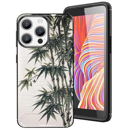 DHEEBFWE Schutzhülle für iPhone 15 Pro (2023), 17,3 cm (6,8 Zoll), Karbonfaser, dünn, weich, TPU, gebürstete Textur, stoßdämpfend, rutschfest, Bambus-Design von DHEEBFWE