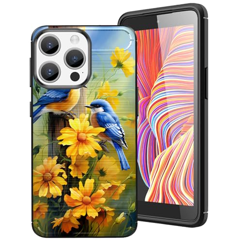 DHEEBFWE Schutzhülle für iPhone 15 Pro (2023), 17,3 cm (6,8 Zoll), Karbonfaser, dünn, weich, TPU, gebürstete Textur, stoßdämpfend, rutschfest, Design mit zwei Vögeln von DHEEBFWE