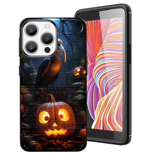 DHEEBFWE Schutzhülle für iPhone 15 Pro (2023), 17,3 cm (6,8 Zoll), Karbonfaser, dünn, weich, TPU, gebürstete Textur, stoßdämpfend, rutschfest, Kürbis-Vogel-Design von DHEEBFWE