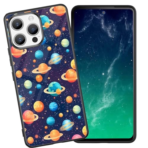 DHEEBFWE Schutzhülle für iPhone 15 Pro Max, stoßfest, kratzfest, weiches Silikon, mit organischer Glasrückseite, langlebige Schutzhülle für iPhone 15 Pro Max 17 cm (6,7 Zoll) (2023), Universum Planet von DHEEBFWE