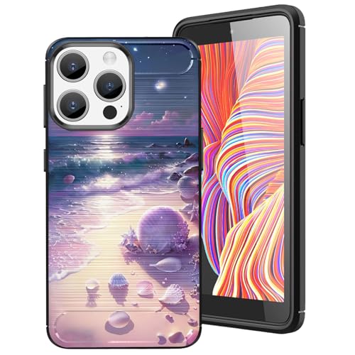 DHEEBFWE Schutzhülle für iPhone 15 Promax (2023), 17,3 cm (6,8 Zoll), Karbonfaser, dünn, weich, TPU, gebürstete Textur, stoßdämpfend, rutschfest, Motiv: Seestern, Muschelmuschel von DHEEBFWE