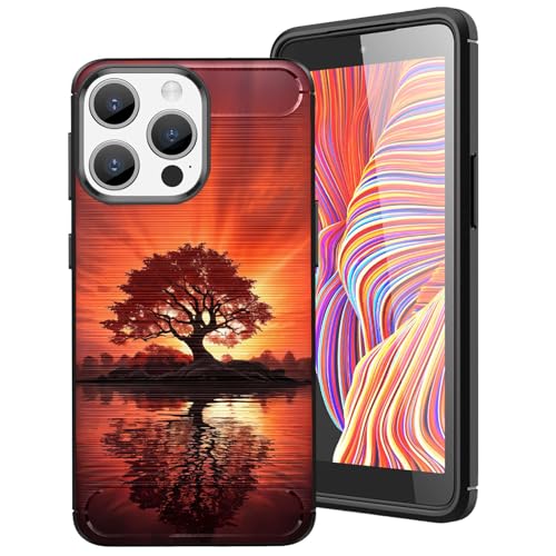 DHEEBFWE Schutzhülle für iPhone 15 Promax (2023), 17,3 cm (6,8 Zoll), Karbonfaser, schmal, dünn, weiches TPU, gebürstete Textur, stoßdämpfend, rutschfeste Schutzhülle, rotes Lebensbaum-Design von DHEEBFWE