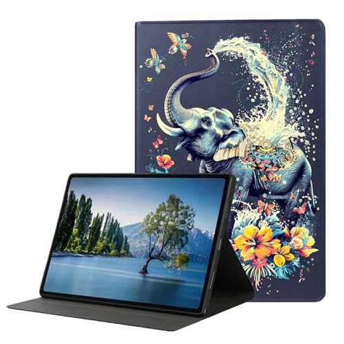 DHEEBFWE Tablet-Hülle für Samsung Galaxy Tab A8 10,5 Zoll 2022 (SM-X200/X205/X207), Premium-Leder-Folio-Ständer, automatische Wake-/Sleep-Funktion, mehrere Betrachtungsständer, Blumenelefant von DHEEBFWE