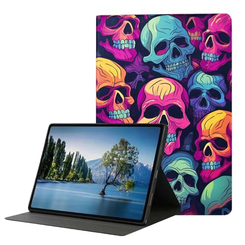 DHEEBFWE Tablet-Hülle für Samsung Galaxy Tab A8 10,5 Zoll 2022 (SM-X200/X205/X207), Premium-Leder-Folio-Ständer, automatische Wake-/Sleep-Funktion, mehrere Betrachtungsständer, farbiger Totenkopf von DHEEBFWE