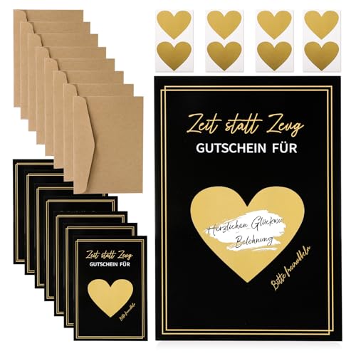 8pcs Gutscheine zum selber ausfüllen, Zeit statt Zeug Gutschein zum selber ausfüllen, DIY Rubbelkarten mit Umschlägen Set, Personalisierte Geschenke als besondere Geschenkidee für Geburtstag (Schwarz) von DHFUCNKO