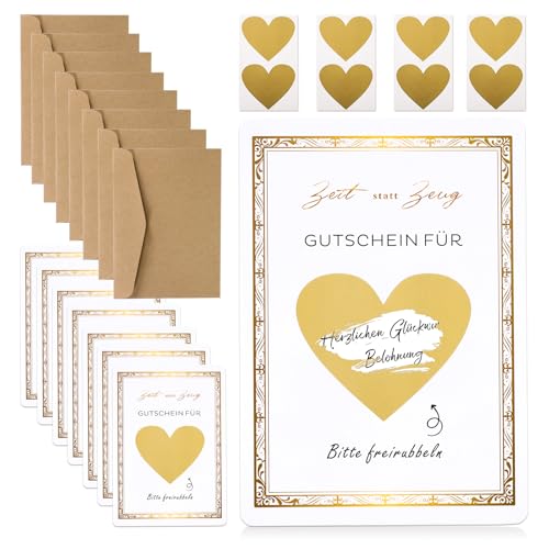 8 pcs Gutscheine zum selber ausfüllen, Zeit statt Zeug Gutschein zum selber ausfüllen, DIY Rubbelkarten mit Umschlägen Set, Personalisierte Geschenke als besondere Geschenkidee für Geburtstag Hochzeit von DHFUCNKO