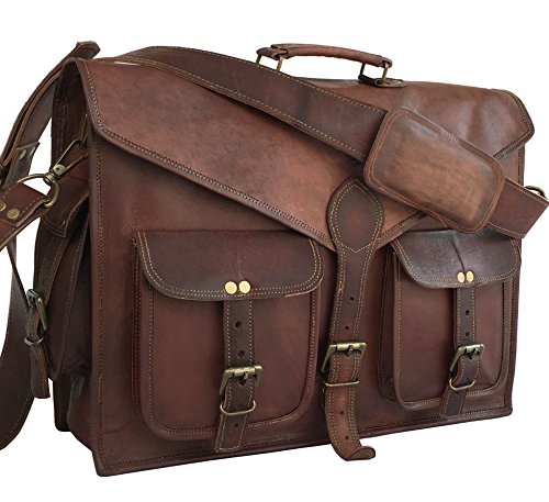 DHK 45,7 cm Abb handgefertigt Vintage Leder Messenger Tasche für Notebook und anderen Zubehör Aktentasche Umhängetasche von DHK