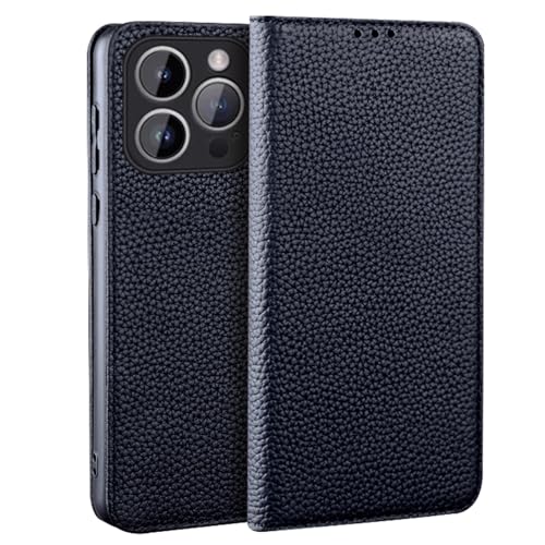 DHONGGY Flip Case für iPhone 16 Pro Max/16Plus/16Pro/16, Luxus Echt Leder Abdeckung Magnetischer Verschluss Lychee Textur Folio Telefon hülle, Schwarz, 16 Pro Max DHONGGY Flip Case für iPhone 16 Pro Max/16Plus/16Pro/16, Luxus Echt Leder Abdeckung Magnetischer Verschluss Lychee Textur Folio Telefon hülle, Schwarz, 16 Pro Max von DHONGGY