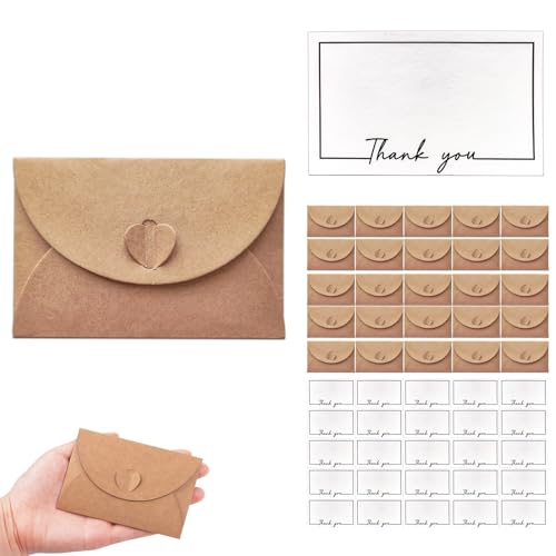 DHWEKU 25 Blatt kleine Briefumschläge mit 25 Blatt blanko Papier Karten,10.6×7.6 cm Kuvert mit Karten Kraftpapier Briefumschläge für Geburtstagsfeier Einladung Dankeskarten (Thank You) von DHWEKU