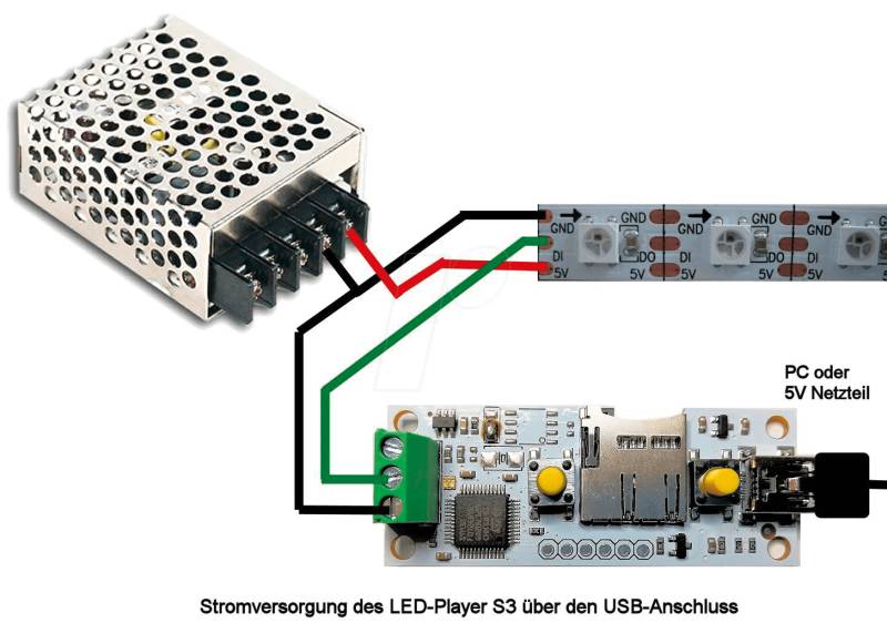 LED 150208 - LED-Player-S3, WS2812 von SD-Karte oder PC ansteuern von DIAMEX