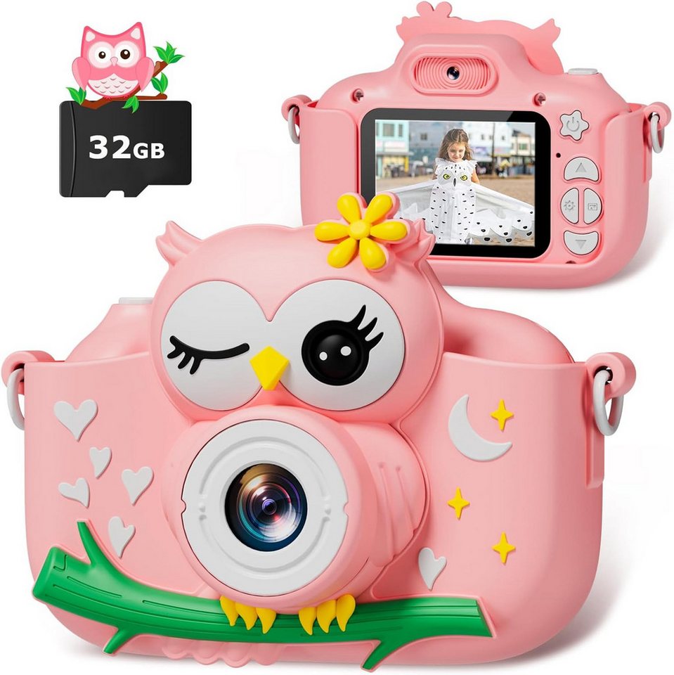 DIAMOOKY Kinderkamera (20 MP, 8x opt. Zoom, inkl. mit Cartoon-Rahmen, Silikonhülle im süßen Koala-Design, Fotofilter, Kinderkamera, 1080P HD, 2,0-Zoll-Bildschirmkamera, 32 GB SD-Karte) von DIAMOOKY