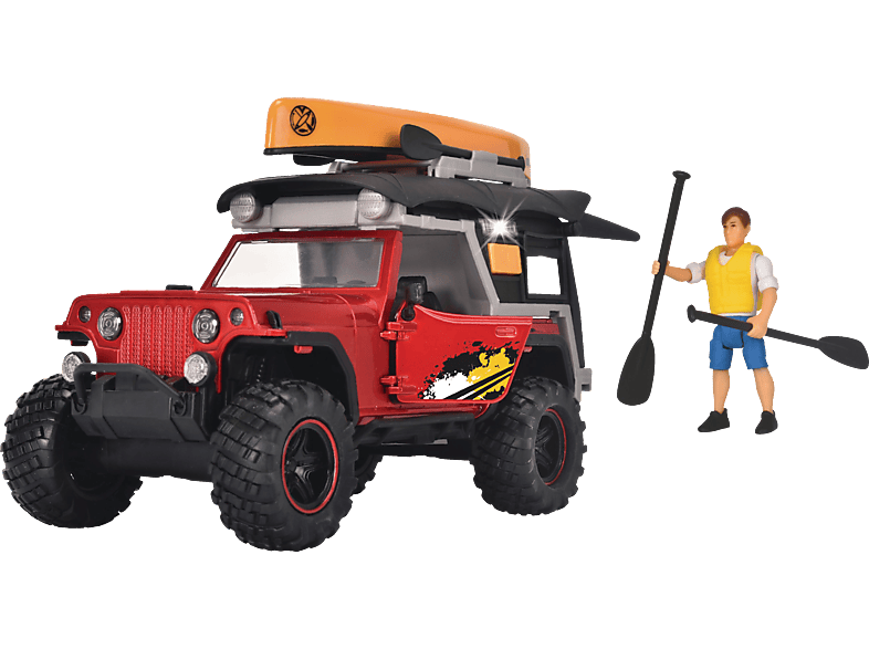 DICKIE-TOYS Adventure Traveller, Jeep, Campingdach, Kanu, Licht & Sound Spielzeugauto Grün von DICKIE-TOYS
