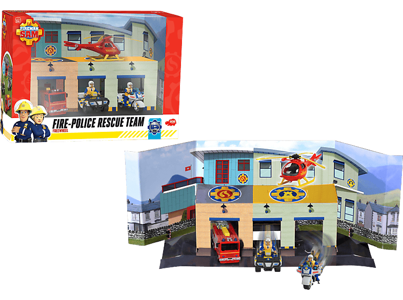 DICKIE-TOYS Feuerwehrmann Sam Fire Rescue Team Set, Jupiter, Polizeiquad mit Figur, Polizeimotorrad Wallaby Spielzeugauto Mehrfarbig von DICKIE-TOYS