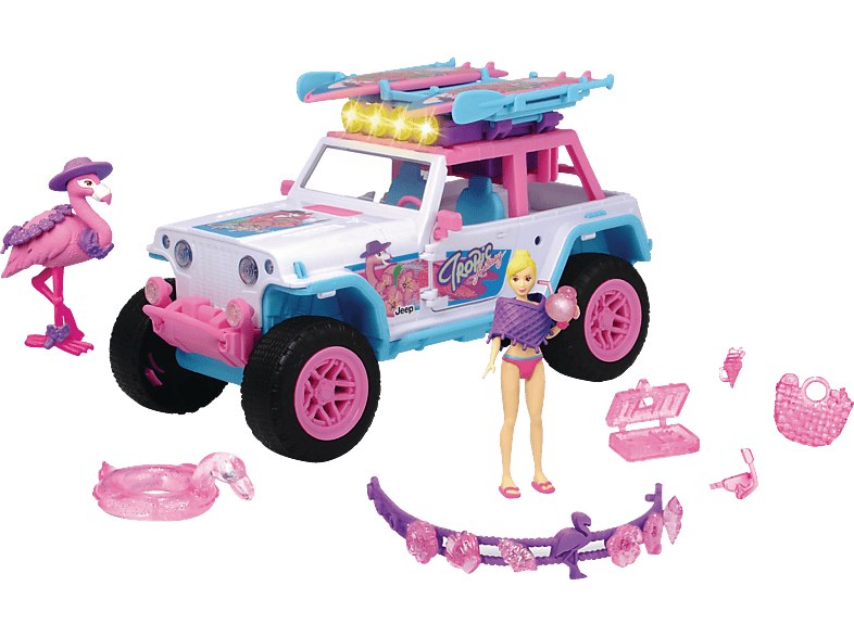 DICKIE-TOYS Pink Drivez Flamingo Jeep mit Boards für Stand up Paddling, Armband Spielzeugauto Mehrfarbig von DICKIE-TOYS