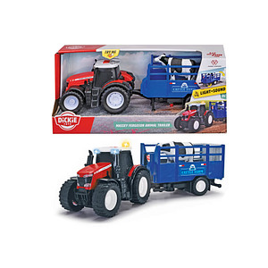 DICKIE Massey Ferguson Traktor mit Tieranhänger und Kuh 203734003 Spielzeugauto von DICKIE