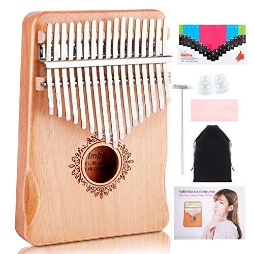 DICLLY Kalimba 17 Schlüssel Daumenklavier für Kinder - Premium Mbira Instrument mit Flanell-Tasche,Fingerschutz,Stimmhammer,Lernanleitung,Songbuch und Wischtuch,Perfekt für Anfänger und Musikliebhaber von DICLLY