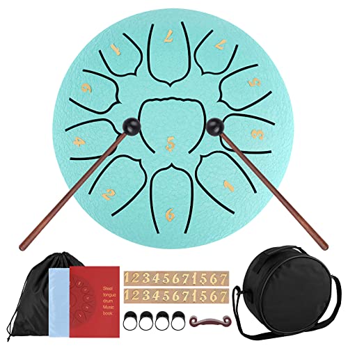 DICLLY Tongue Drum 11 Noten 6 Zoll,Zungentrommel Scheibentrommel,Steel Pan Töne Schlaginstrument Hand Pan Drum mit Zubehörbox,Tasche,Fingerpick,Musikbuch und Schlägel für Meditation Yoga Klangheilung von DICLLY