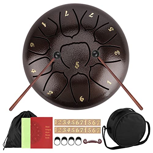 DICLLY Zungentrommel 6 Zoll 11 Noten,Steel Tongue Drum mit Zubehörbox,Tasche & Musikbuch - Steel Pan Töne Handtrommel für Meditation & Yoga Klangheilung von DICLLY