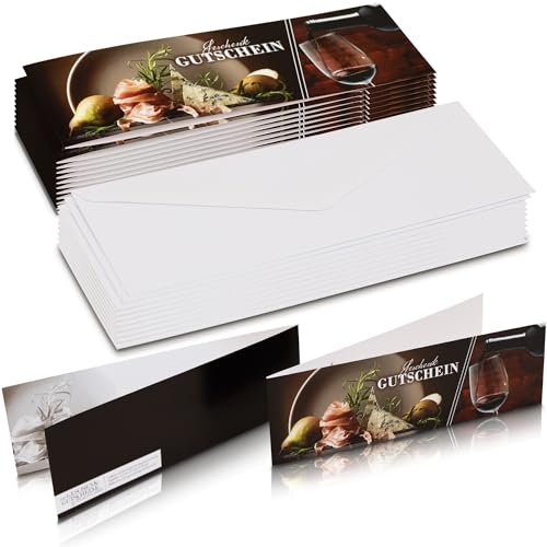 Premium Geschenkgutschein 25er Set - Gutscheine Zum Selber Ausfüllen, Gutschein Karte - Perfekt für Feinkostgeschäfte und Fachhandel - Einzigartiges Format inkl. Kuvert (5005) von DIE GESCHENK-GUTSCHEINE