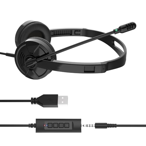 DIEKE Verstellbare USB-Headsets mit eingebautem Mikrofon mit Geräuschunterdrückung für PC, Laptop und mehrere Geräte DIEKE Verstellbare USB-Headsets mit eingebautem Mikrofon mit Geräuschunterdrückung für PC, Laptop und mehrere Geräte von DIEKE