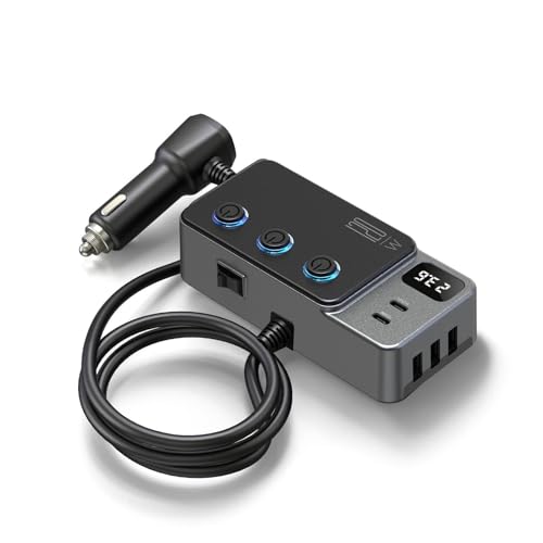 Kfz-Zigaretten-Adapter, 3 Steckdosen, USB-C-Ladegerät, PD35W, für schwere Lastwagen, super schnelles Aufladen mit LED-Display Kfz-Zigaretten-Adapter, 3 Steckdosen, USB-C-Ladegerät, PD35W, für schwere Lastwagen, super schnelles Aufladen mit LED-Display von DIEKE