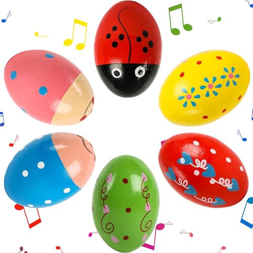 6 Stück Eier Maracas, Musical Egg Shaker, Holz Percussion Musikintrument, Musikinstrument Egg Shaker, Eier Maracas Eier Shaker Set für Party Gefälligkeiten, Musikinstrument, Osterjagd von DIELOVEHUA