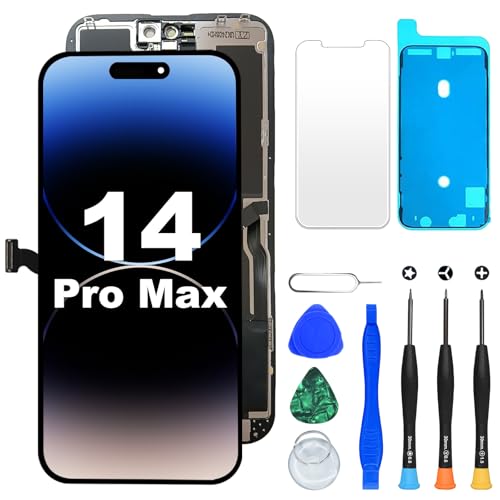 DIGI4U LCD-Display für iPhone 14 Pro Max, 17 cm (6,7 Zoll), echter Ton, 3D-Touch, kleine Kerbe, Bildschirm für iPhone 14 Pro Max, Display-Digitizer-Montage, mit Reparaturwerkzeugen für iPhone 14 Pro von DIGI4U