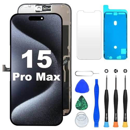 DIGI4U LCD-Bildschirm-Ersatz für iPhone 15 Pro Max, 17 cm (6,7 Zoll) True Tone 3D Touch Display Digitizer Assembly Small Notch, mit Reparaturwerkzeugen für iPhone 15 Pro Max LCD von DIGI4U