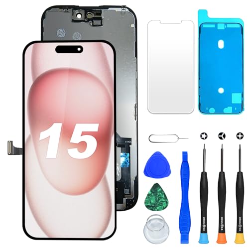 DIGI4U LCD für iPhone 15 Display Bildschirm Ersatz, 6,1'' 𝑭𝒖𝒍𝒍 𝑯𝑫 𝟯𝑫 𝑻𝒐𝒖𝒄𝒉 𝑻𝒓𝒖𝒆𝑻𝒐𝒏𝒆 𝑭𝒂𝒄𝒆 𝑰𝑫 LCD Bildschirm für iPhone 15 Display Digitizer Reparaturkits von DIGI4U