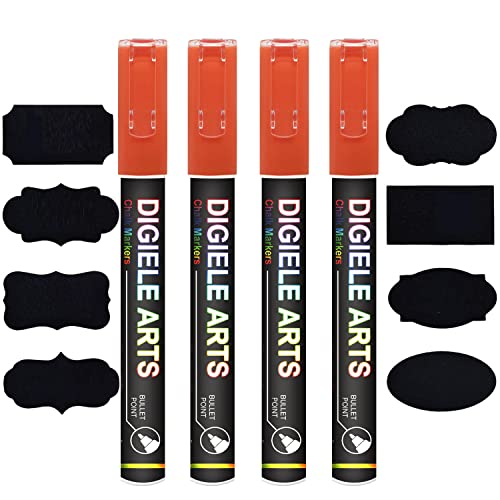 DIGIELE Kreidestift Orange, 4pcs Orange Kreidestifte 3mm + 16 Tafel Labels, Reversibel Dünne oder Mittlere Spitze, Trocken oder Feucht Abwischbare Flüssigkreide für Whiteboard, Tafel, Fenster & Glas DIGIELE Kreidestift Orange, 4pcs Orange Kreidestifte 3mm + 16 Tafel Labels, Reversibel Dünne oder Mittlere Spitze, Trocken oder Feucht Abwischbare Flüssigkreide für Whiteboard, Tafel, Fenster & Glas von DIGIELE