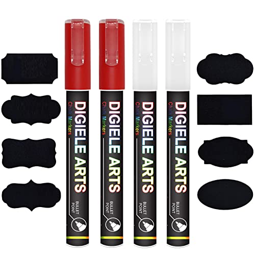 DIGIELE Kreidestift Weiß + Rot, 2 Kreidestifte Weiß + 2 Kreidemarker Rot 3mm + 16 Tafel Labels, Trocken oder Feucht Abwischbare Flüssigkreide, Reversibel Stiftspitze für Whiteboard/Tafel/Fenster/Glas DIGIELE Kreidestift Weiß + Rot, 2 Kreidestifte Weiß + 2 Kreidemarker Rot 3mm + 16 Tafel Labels, Trocken oder Feucht Abwischbare Flüssigkreide, Reversibel Stiftspitze für Whiteboard/Tafel/Fenster/Glas von DIGIELE