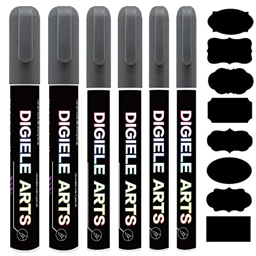 Kreidestift Silber, DIGIELE Kreidestifte Silber 1mm / 3mm / 6mm Stiftspitze, 6 Stück Kreidemarker + 16 Tafel Labels, Trocken oder Feucht Abwischbare Flüssigkreide für Whiteboard, Tafel, Fenster & Glas Kreidestift Silber, DIGIELE Kreidestifte Silber 1mm / 3mm / 6mm Stiftspitze, 6 Stück Kreidemarker + 16 Tafel Labels, Trocken oder Feucht Abwischbare Flüssigkreide für Whiteboard, Tafel, Fenster & Glas von DIGIELE