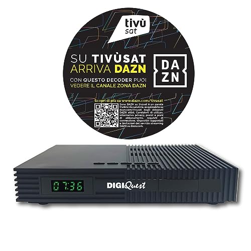 Digiquest Tivùsat Ti9 DVB-S2 Decoder mit Fernbedienung 2 in 1, schwarz, inklusive Tivusat-Karte, Aufnahmefunktion zuschaltbar - DAZN Zone Kanal-fähiges Gerät von DIGIQUEST