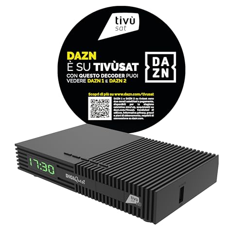 Digiquest Tivùsat Ti9 DVB-S2 Decoder mit Fernbedienung 2 in 1, schwarz, inklusive Tivusat-Karte, Aufnahmefunktion zuschaltbar - DAZN Zone Kanal-fähiges Gerät von DIGIQUEST