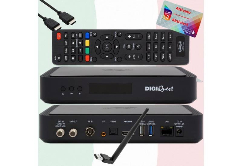 DIGIQuest TivuDat Karte 4K + DIGIQuest Q90 4K Receiver + WiFi Stick (AKTIVIERT) SAT-Receiver von DIGIQuest