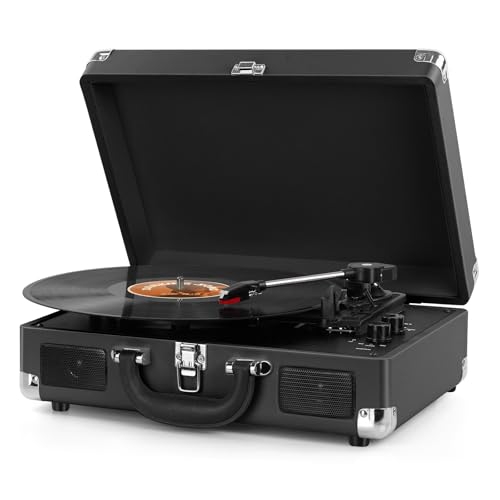 DIGITNOW! Belt-Drive 3 Gang Portable Stereo Turntable with Built-in Speakers, Supports RCA Output/3.5mm Aux-In/Headphone Jack/MP3, Mobile Phones Music Playback von DIGITNOW